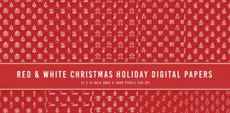 Red & White Christmas Holiday Digital Papers