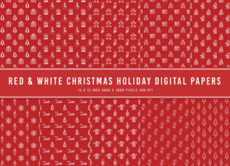 Red & White Christmas Holiday Digital Papers