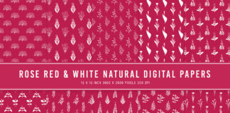 Rose Red & White Natural Digital Papers