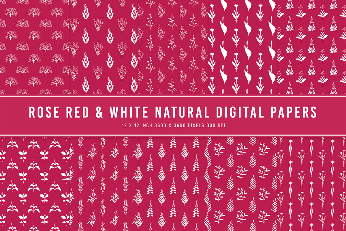 Rose Red & White Natural Digital Papers