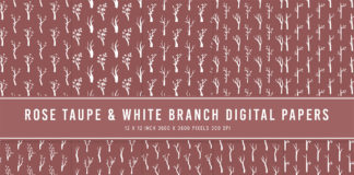 Rose Taupe & White Branch Digital Papers