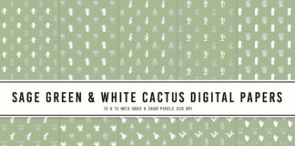 Sage Green & White Cactus Digital Papers