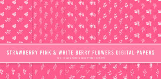 Strawberry Pink & White Berry Flowers Digital Papers