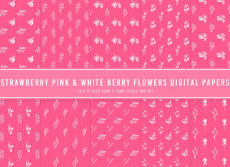 Strawberry Pink & White Berry Flowers Digital Papers