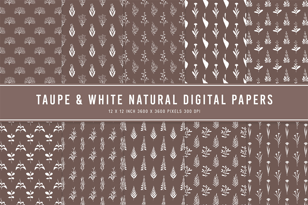 Taupe & White Natural Digital Papers