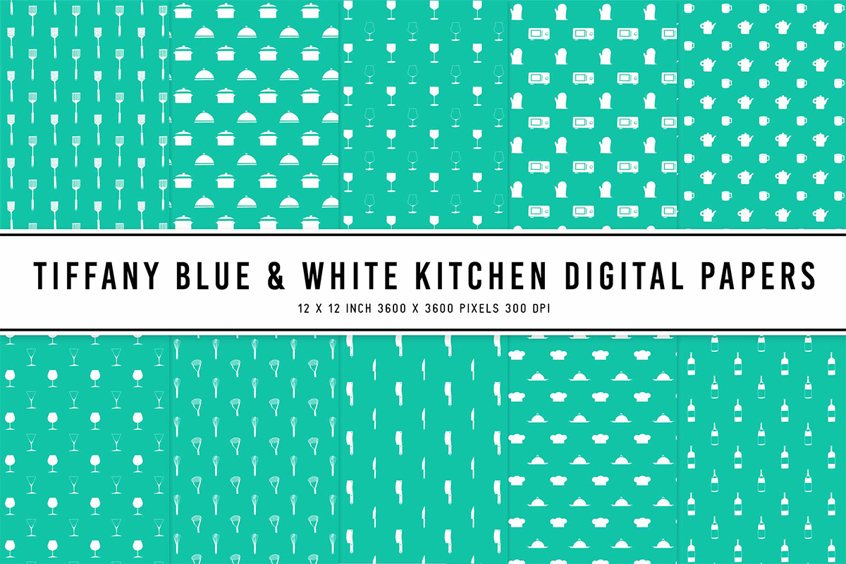 Tiffany Blue & White Kitchen Digital Papers