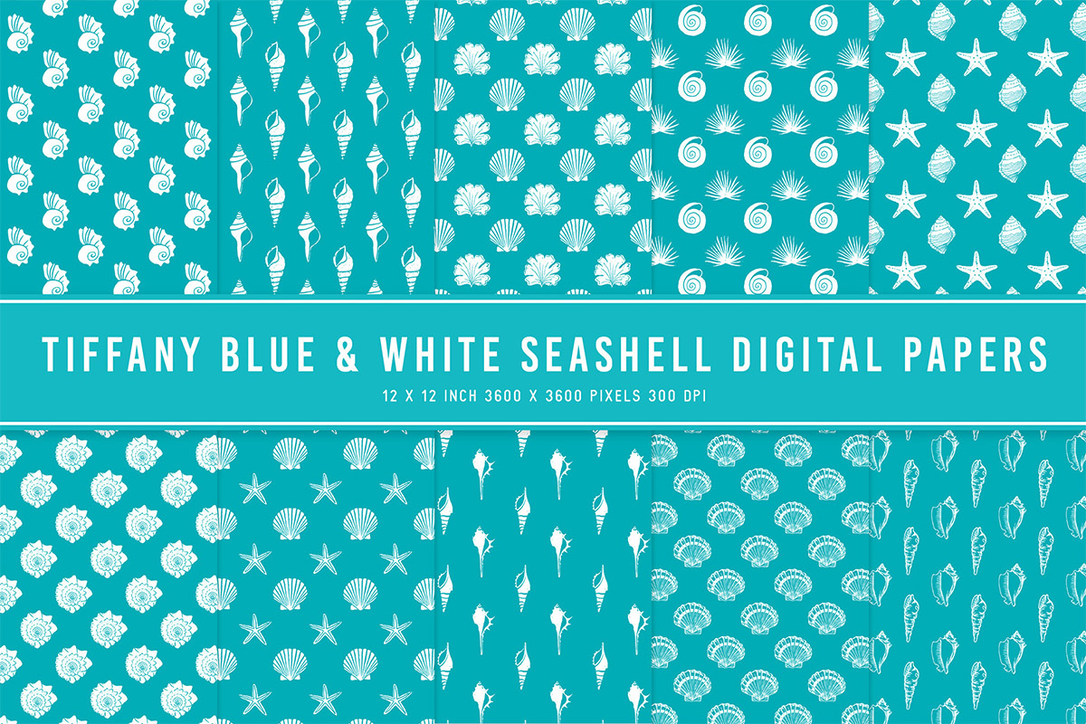 Tiffany Blue & White Seashell Digital Papers