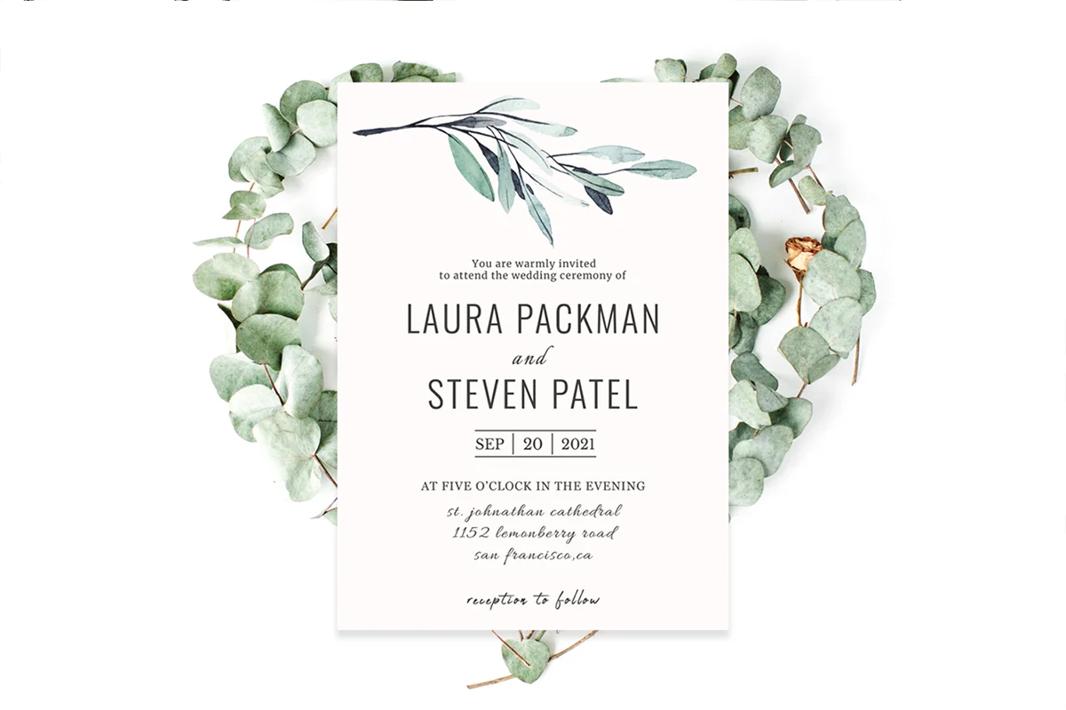 Green Leaves Wedding Invitation Template Preview 2