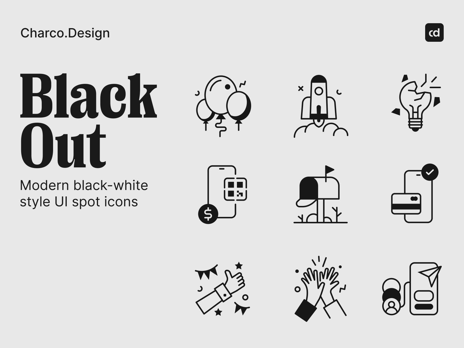 Blackout Black and White UI Icons For Figma