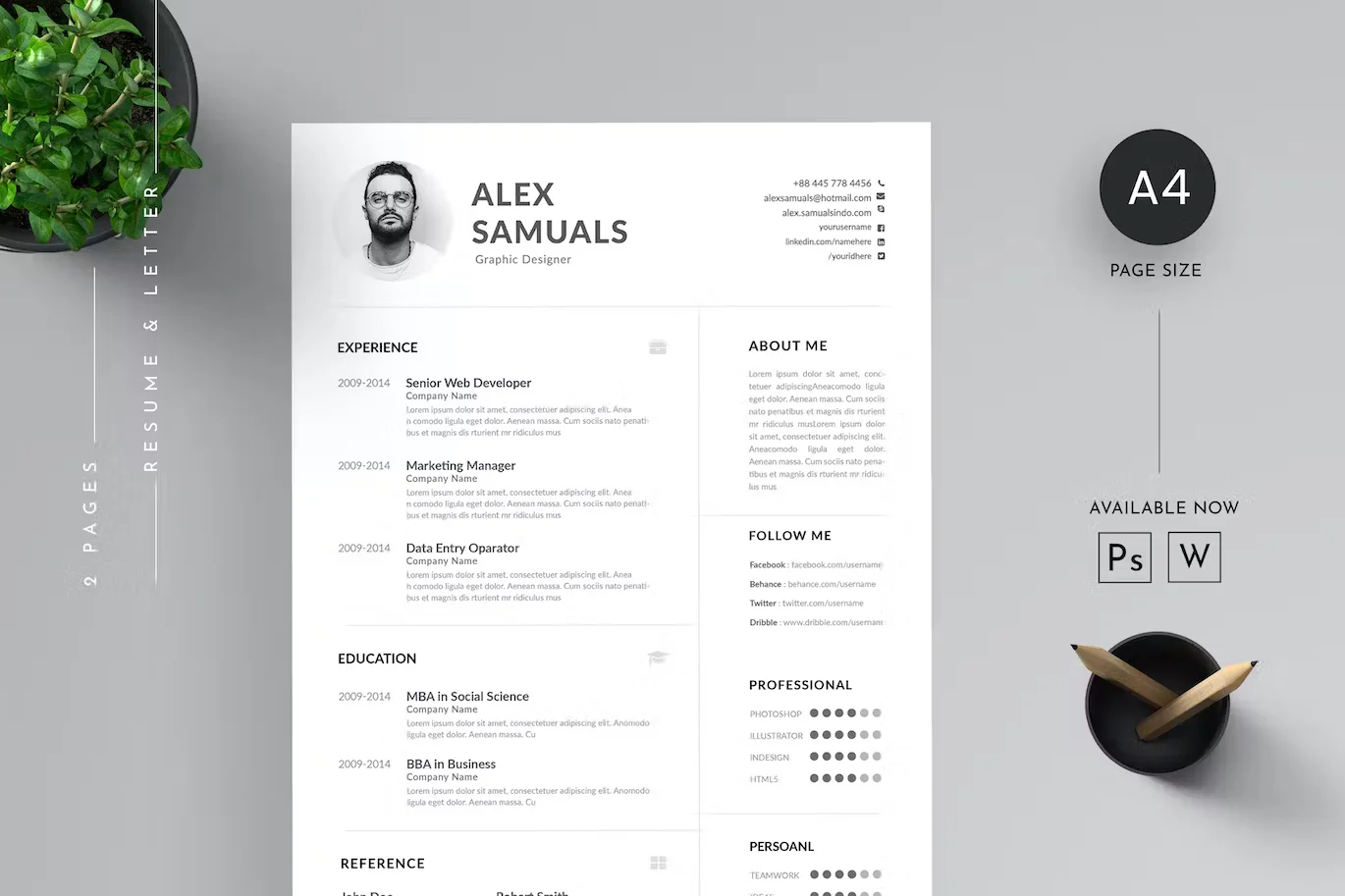 Minimal Best Resume Template (PSD and DOCX Format)