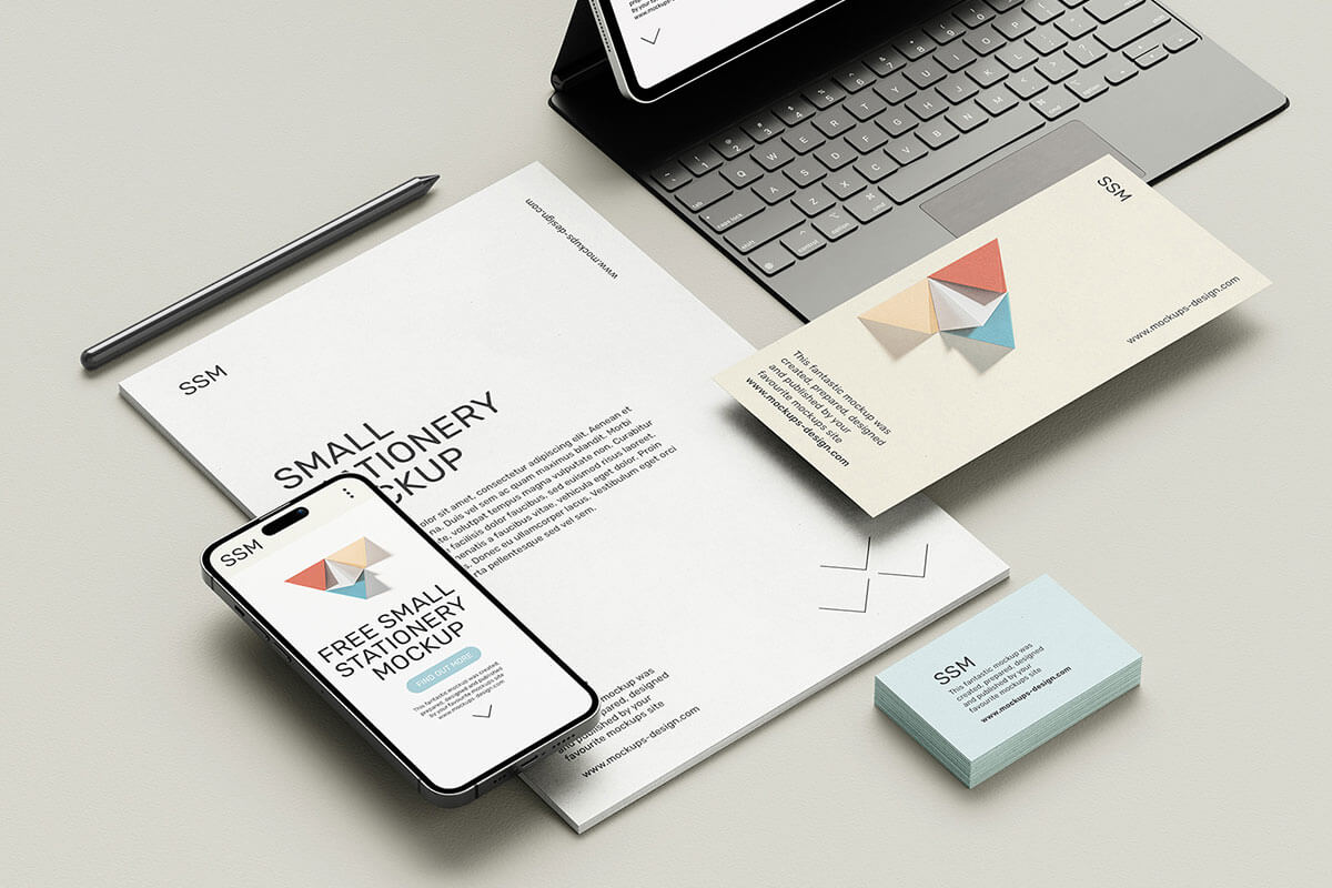 Stationery With Tablet Mockup