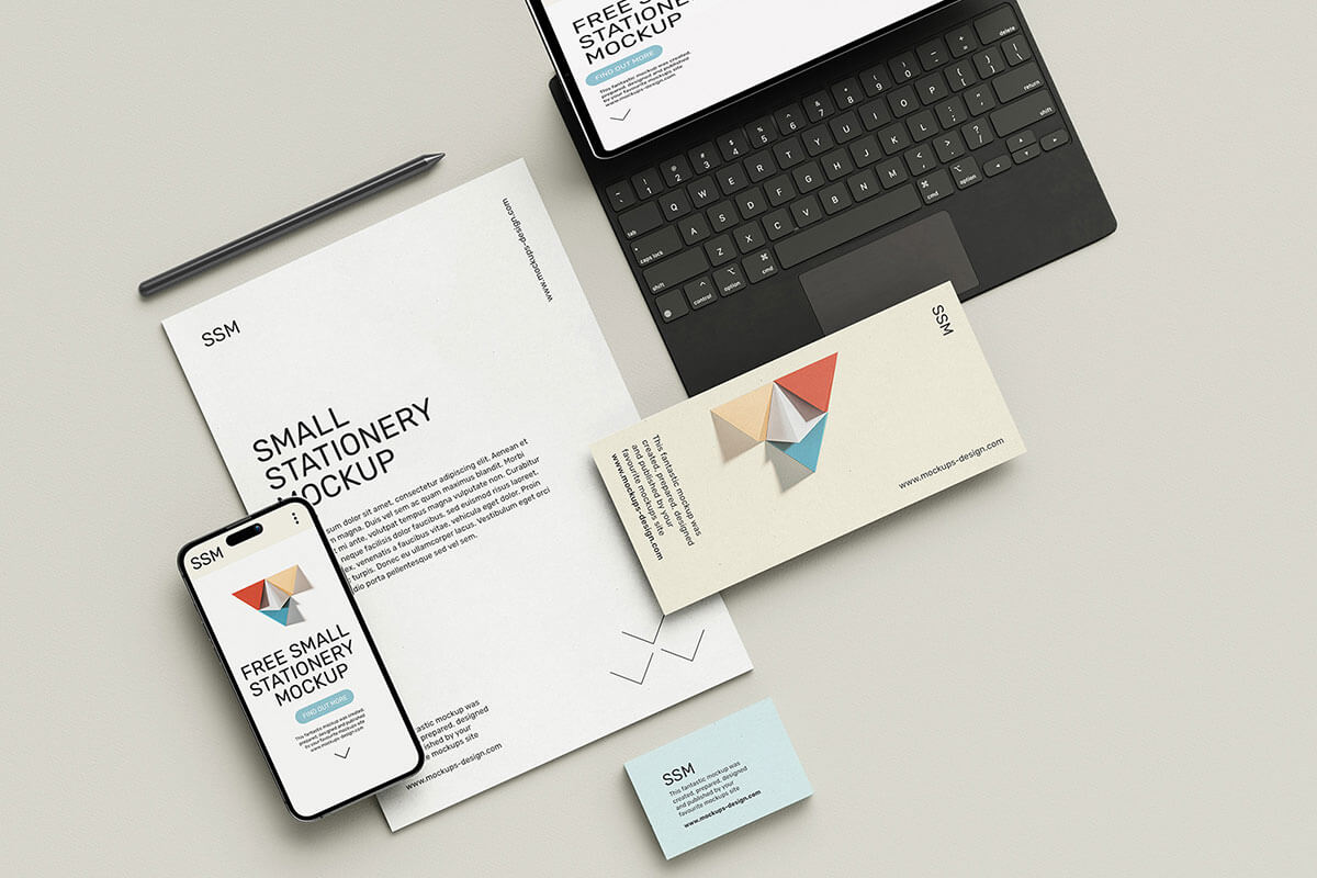 Stationery With Tablet Mockup