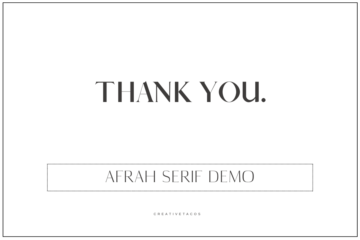 thank you text using Free Afrah Serif Font