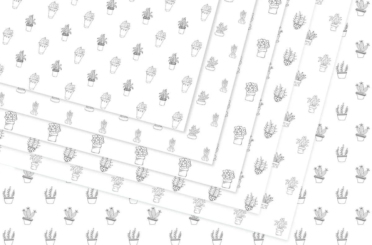 Black and White Potted Plant Digital Papers P
