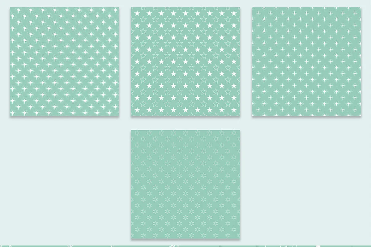 Mint and White Stars Digital Papers