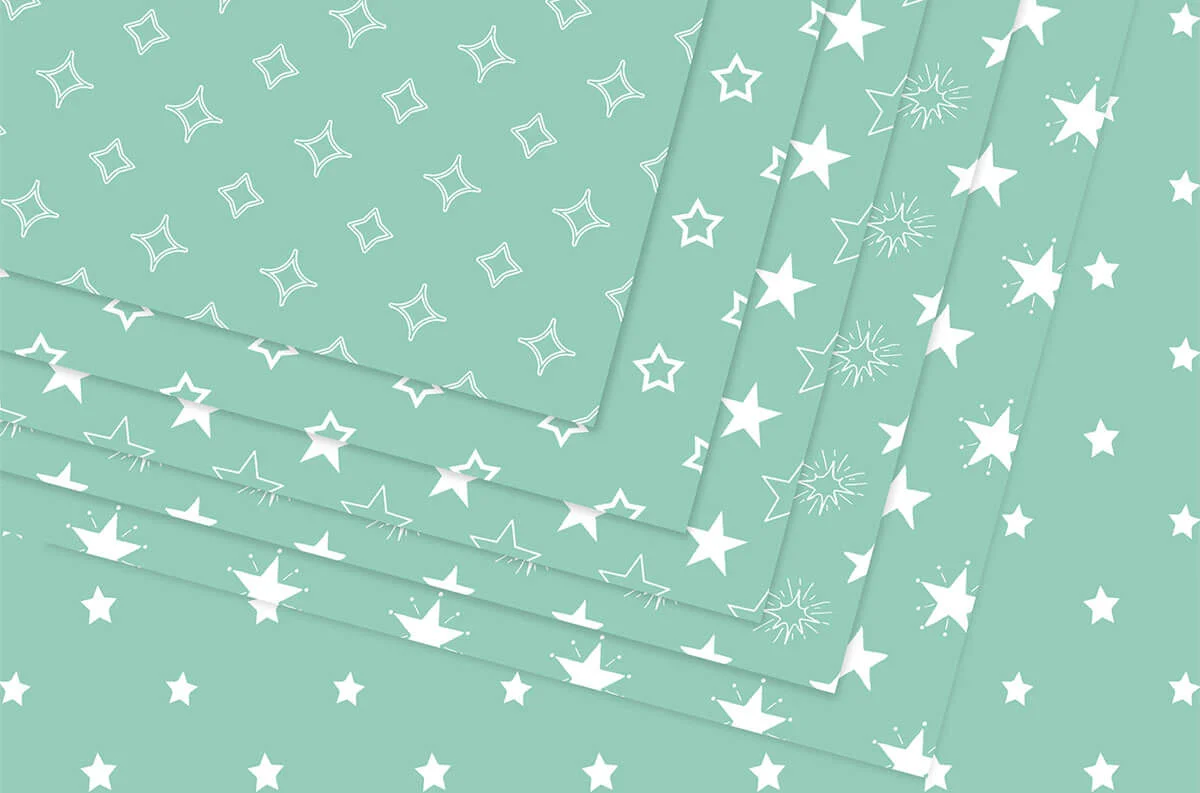 Mint and White Stars Digital Papers