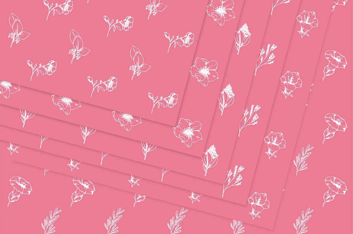 Pink & White Botanical Flowers Digital Papers