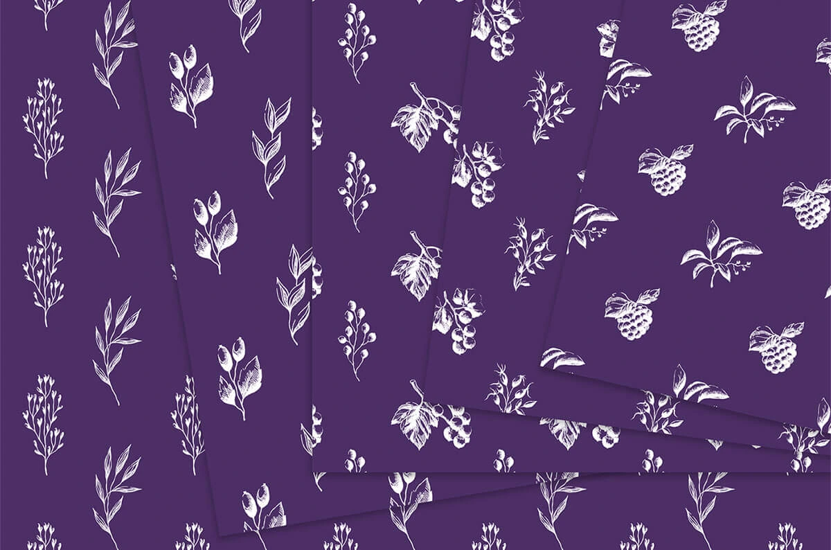 Purple & White Berry Flowers Digital Papers