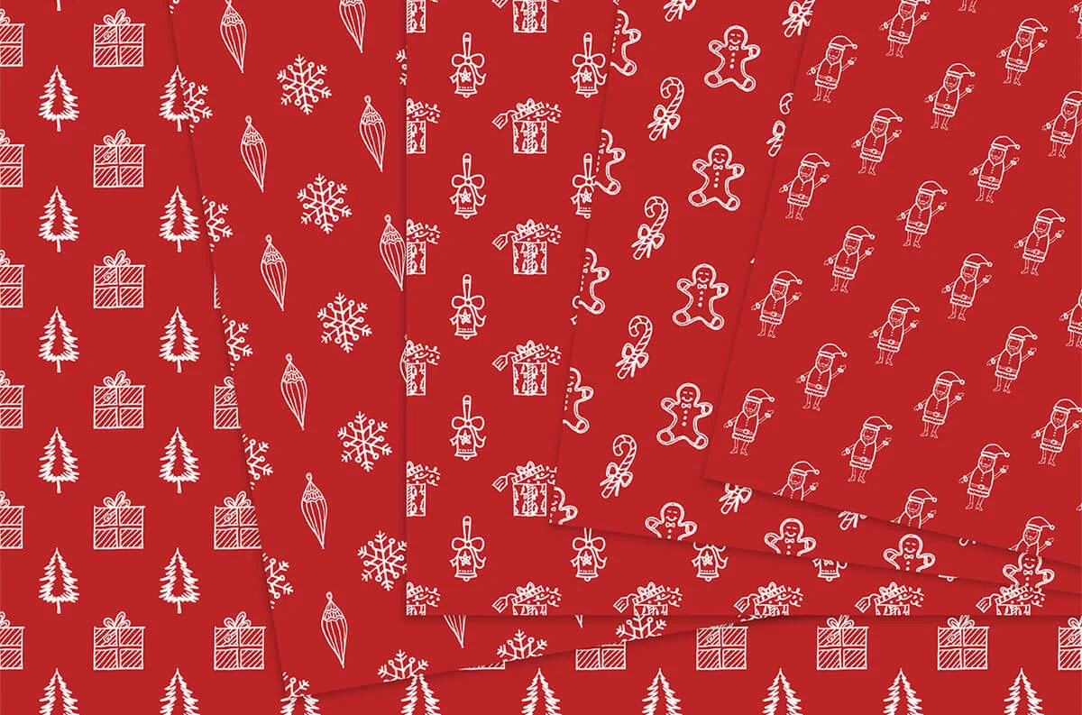 Red and White Christmas Holiday Digital Papers