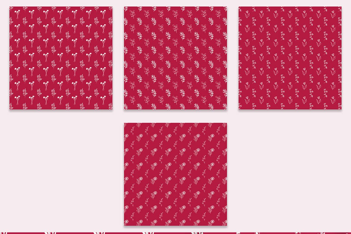 Rose Red and White Leaves and Flowers Digital Papers