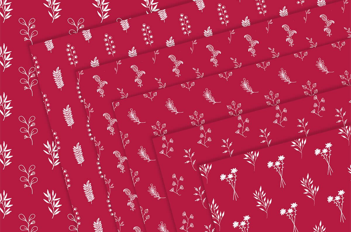 Rose Red and White Leaves and Flowers Digital Papers