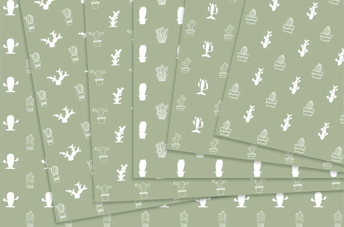 Sage Green and White Cactus Digital Papers