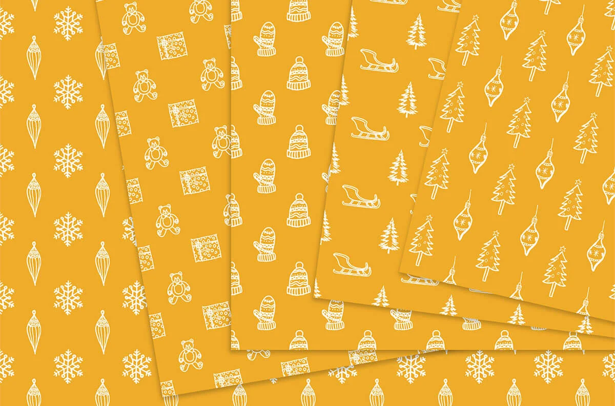 Yellow and White Christmas Holiday Digital Papers