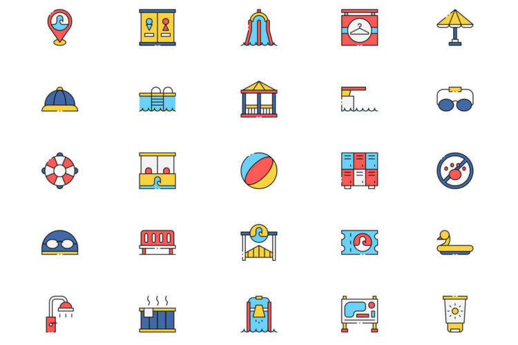25 Free Colored Water Park Icons