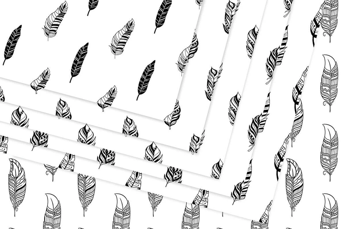 Black and White Boho Feather Digital Papers