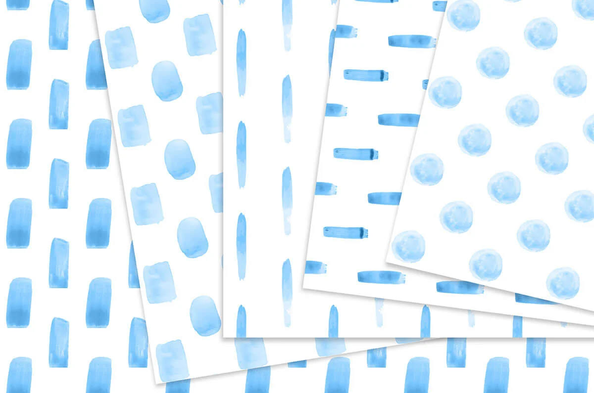 Blue & White Watercolor Stroke Digital Papers