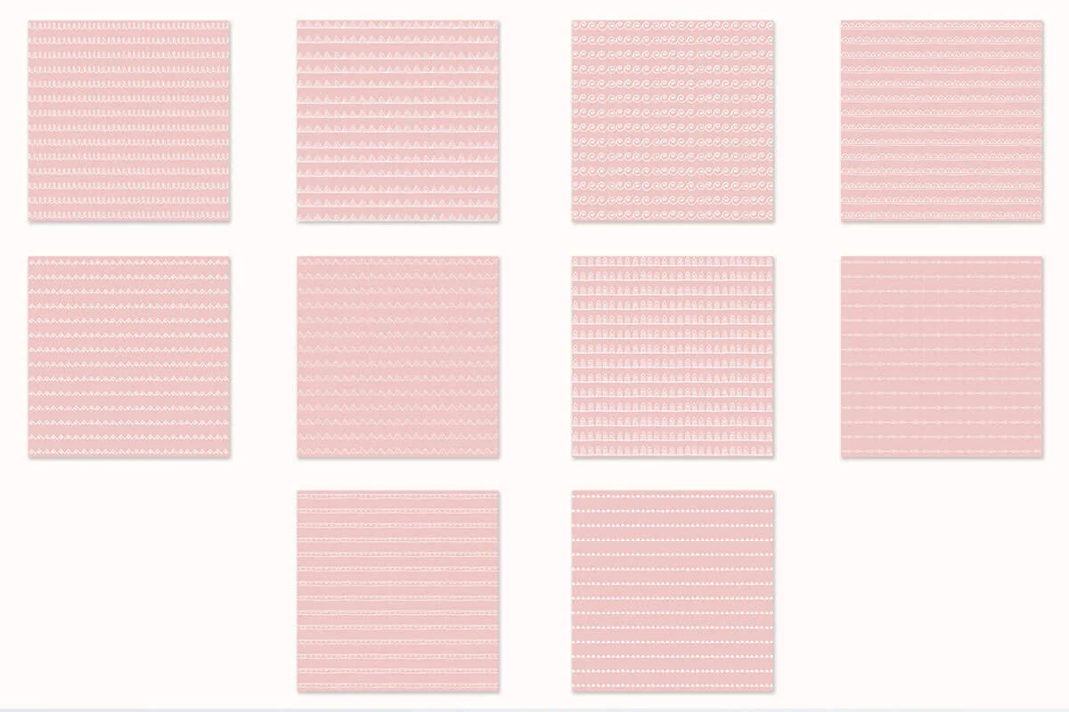 Blush Pink & White Doodle Digital Papers