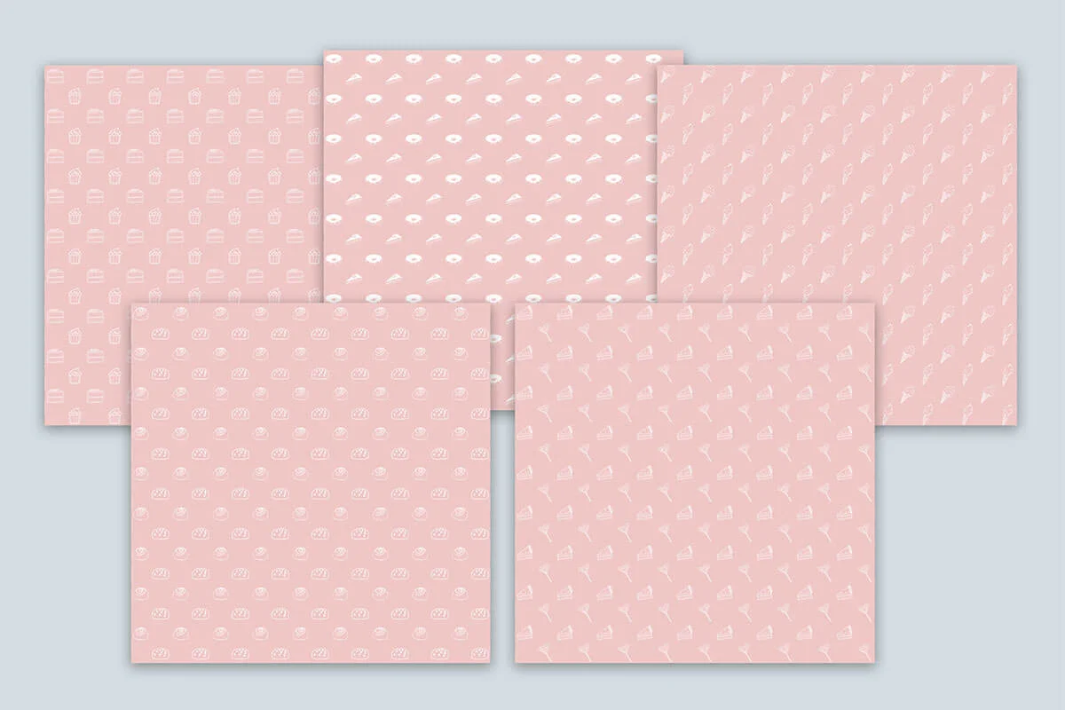 Blush Pink & White Doodle Sweets Digital Paper