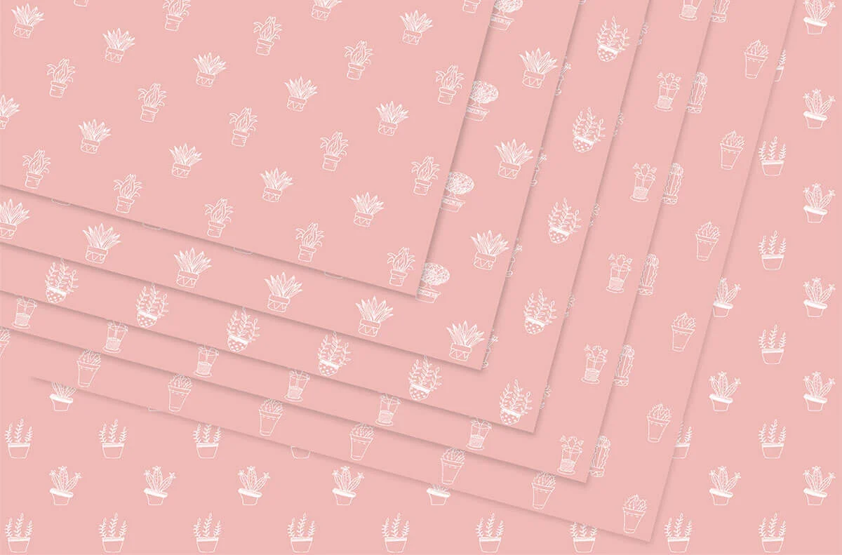 Blush Pink & White Potted Plant Digital Papers