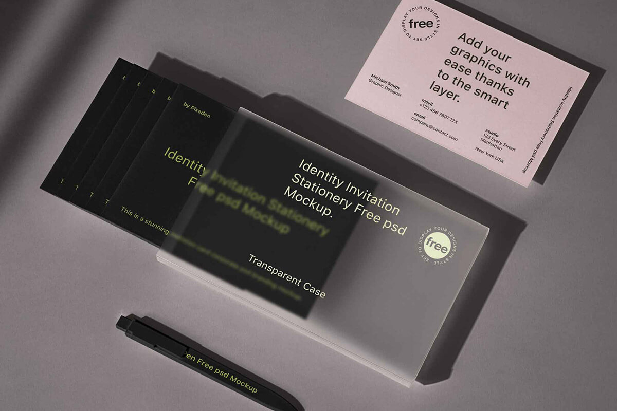 Business Cards With Pen Mockup