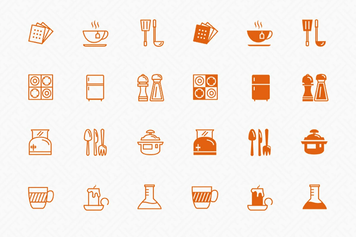 Line and Filled Kitchen Icons Preview 1