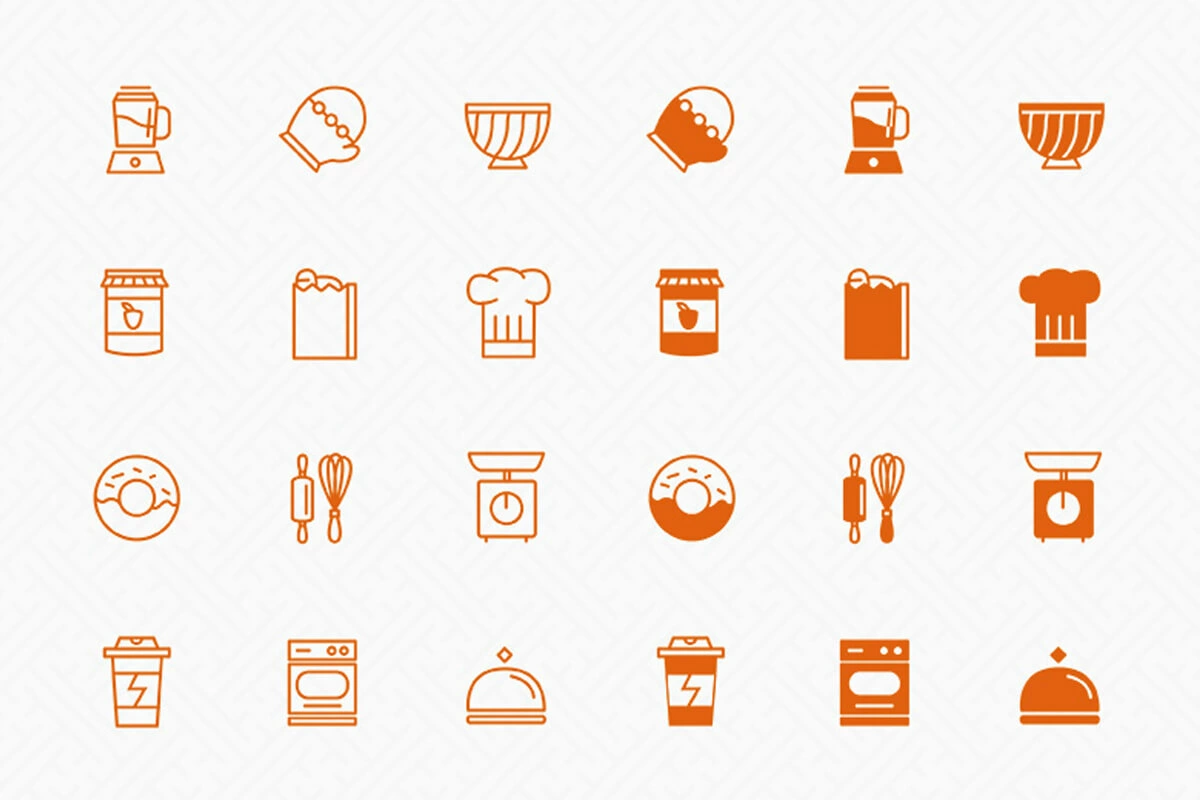 Line and Filled Kitchen Icons Preview 2