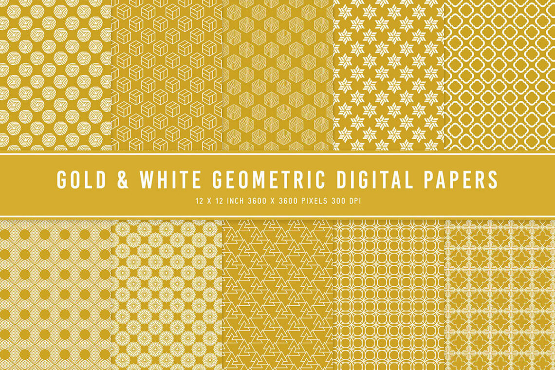 Gold and White Geometric Digital Papers