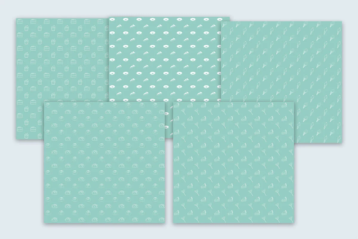 Mint and White Doodle Sweets Digital Papers Preview 1