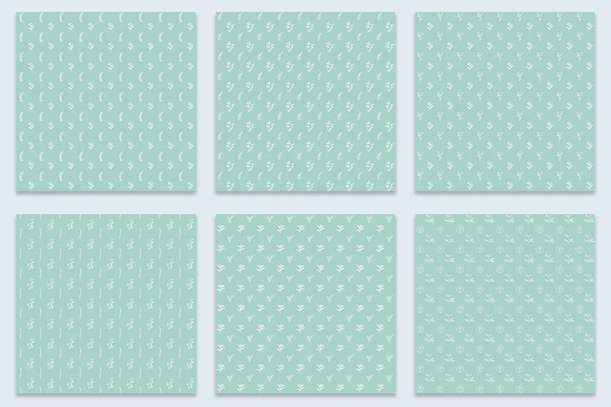 Mint & White Botanical Digital Papers