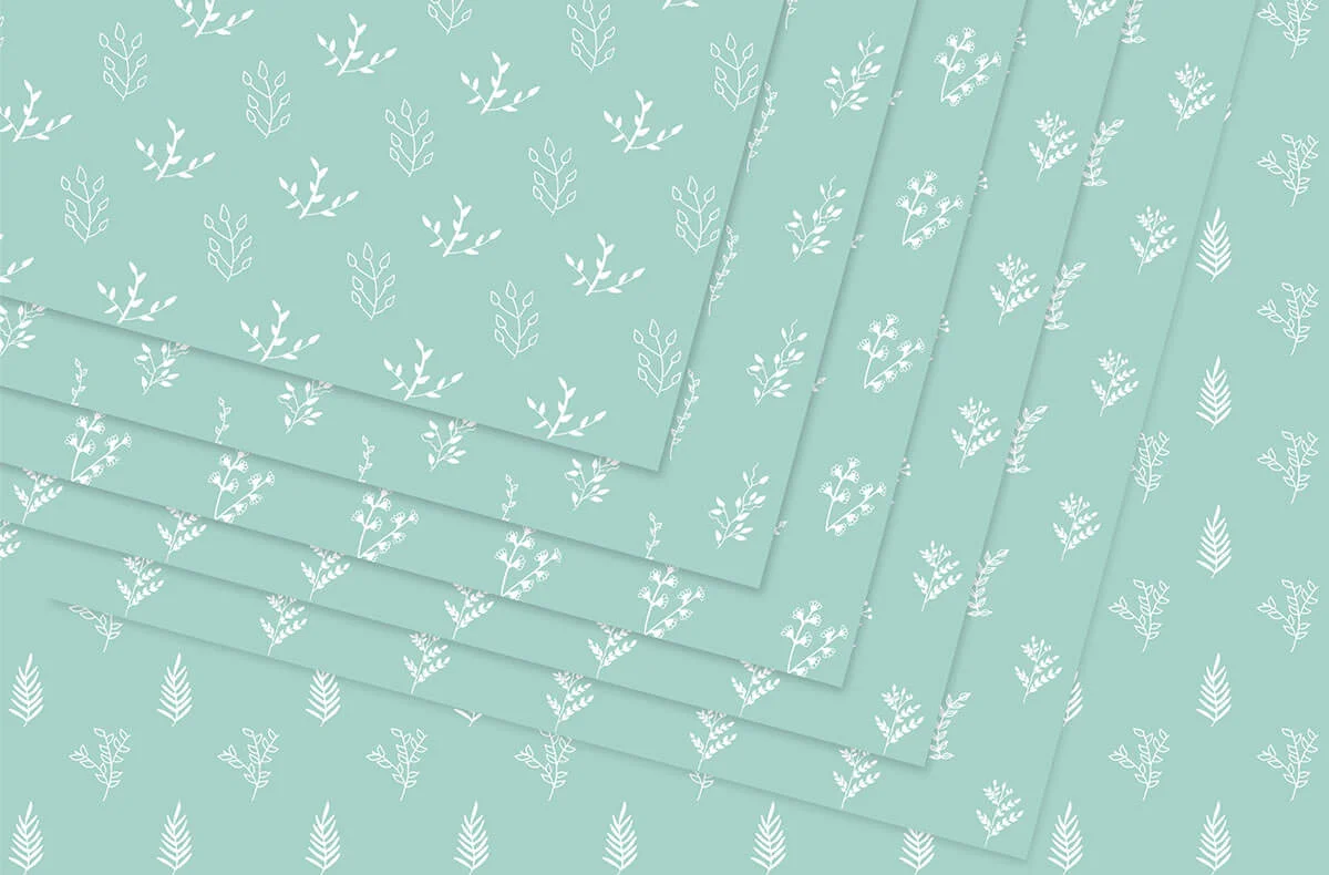 Mint and White Botanical Digital Papers Preview 3