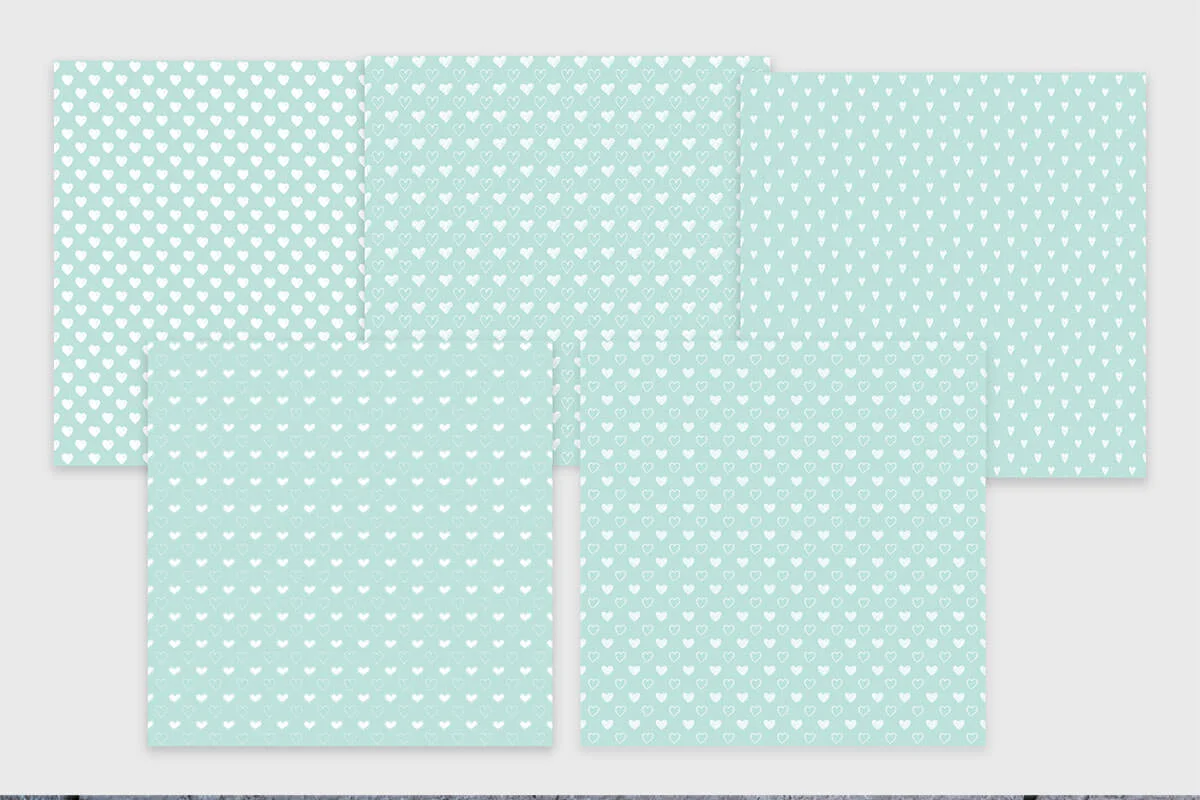 Mint & White Heart Digital Papers