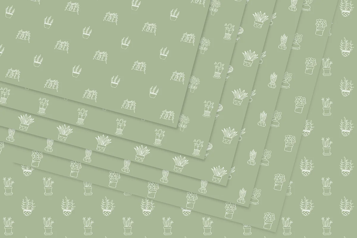 Sage Green and White Potted Plant Digital Papers