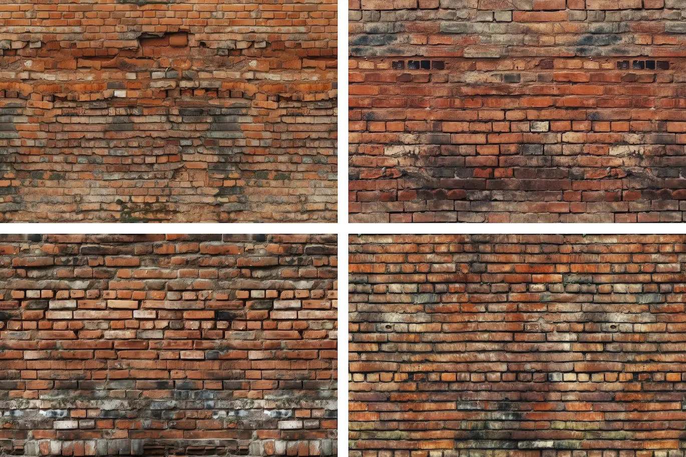 4 seamless red brick wall texture patterns