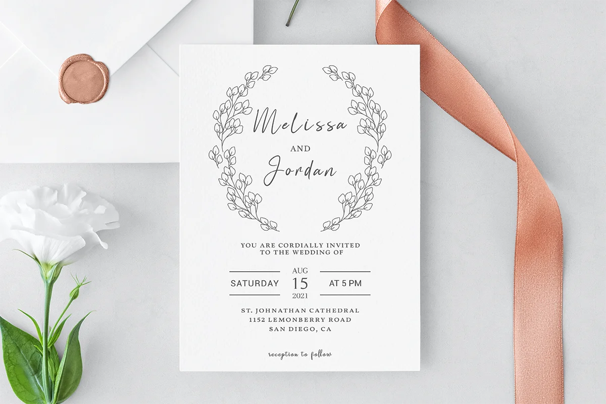 BW Laurel Wedding Invitation Template Preview 1
