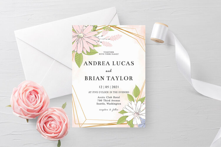 Blush Gold Floral Wedding Invitation Template Feature Image