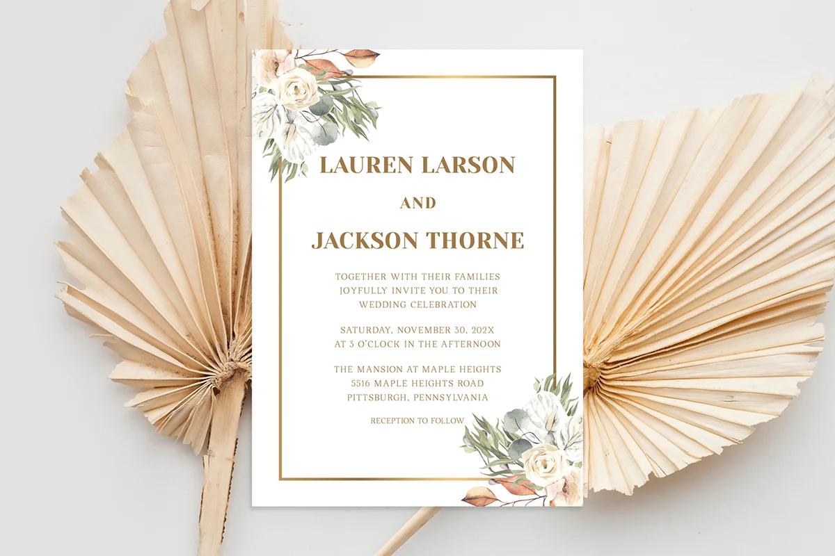 Elegant Blush White Roses Wedding Invitation Preview 2