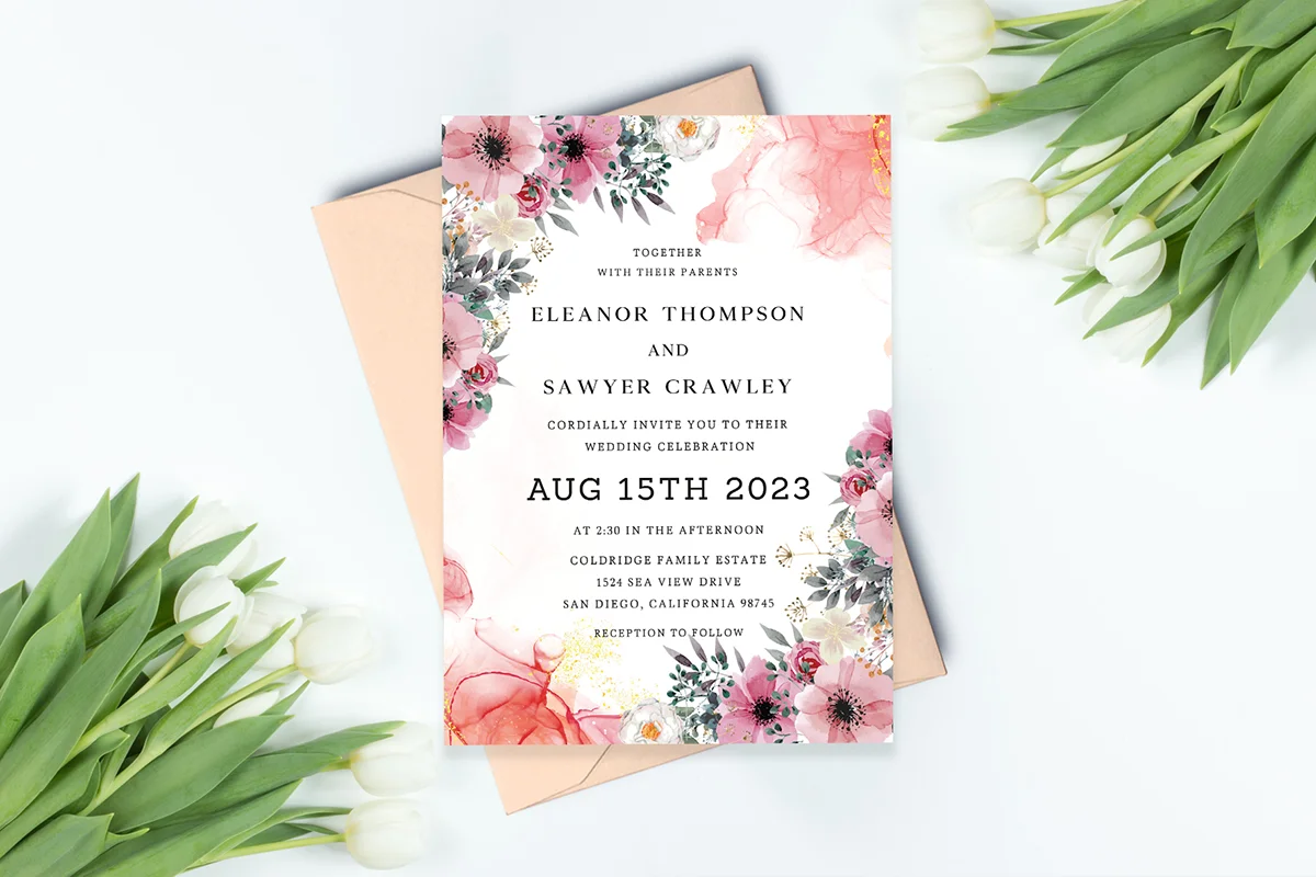 Elegant Pink Floral Wedding Invitation Preview 1