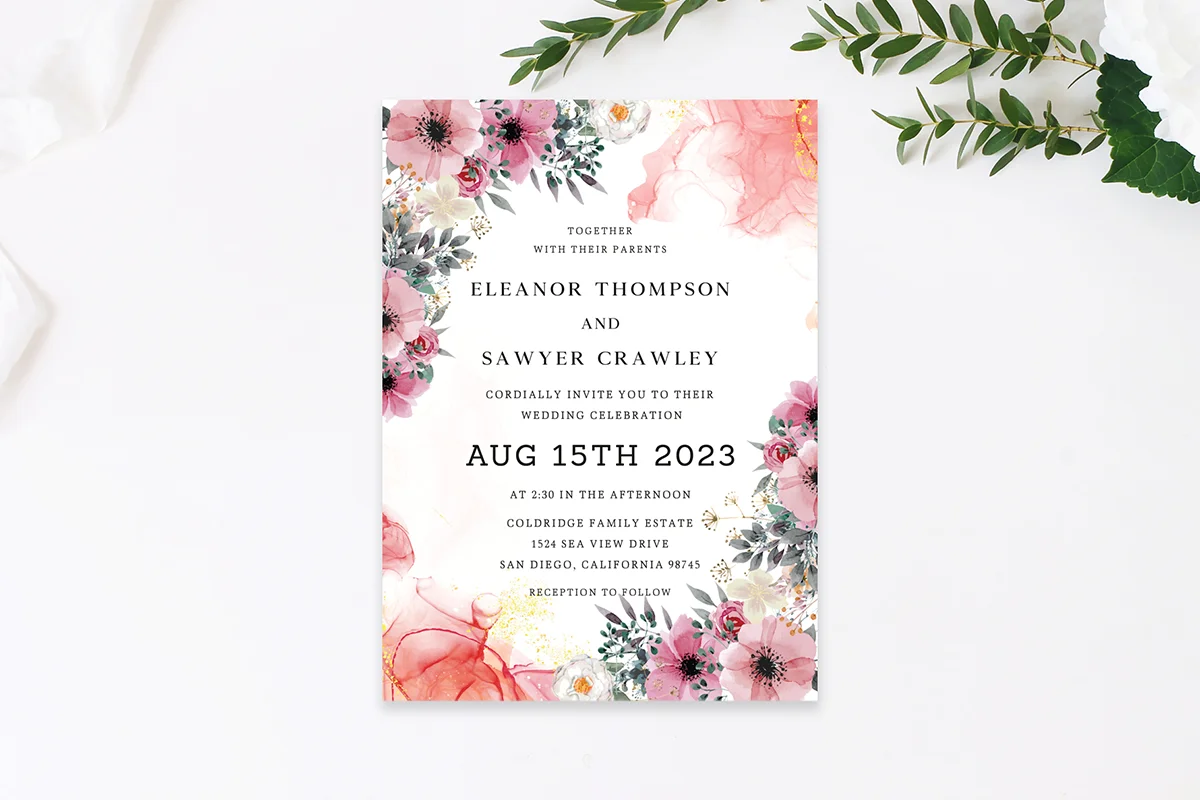 Elegant Pink Floral Wedding Invitation Preview 2