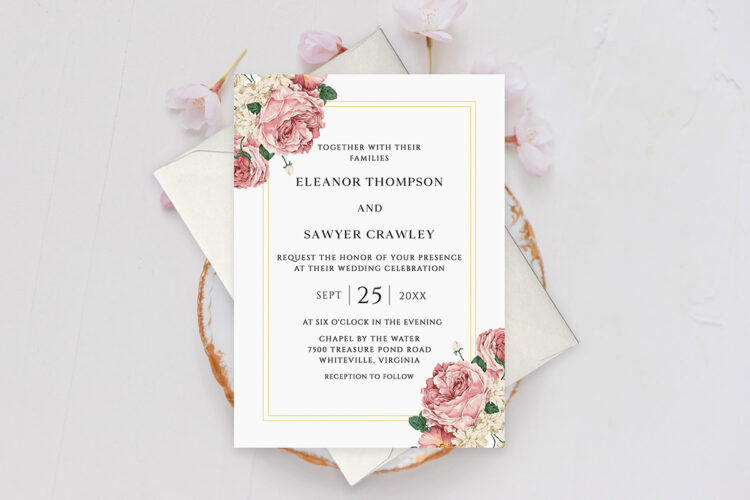 Elegant Pink Rose Floral Wedding Invitation Feature Image