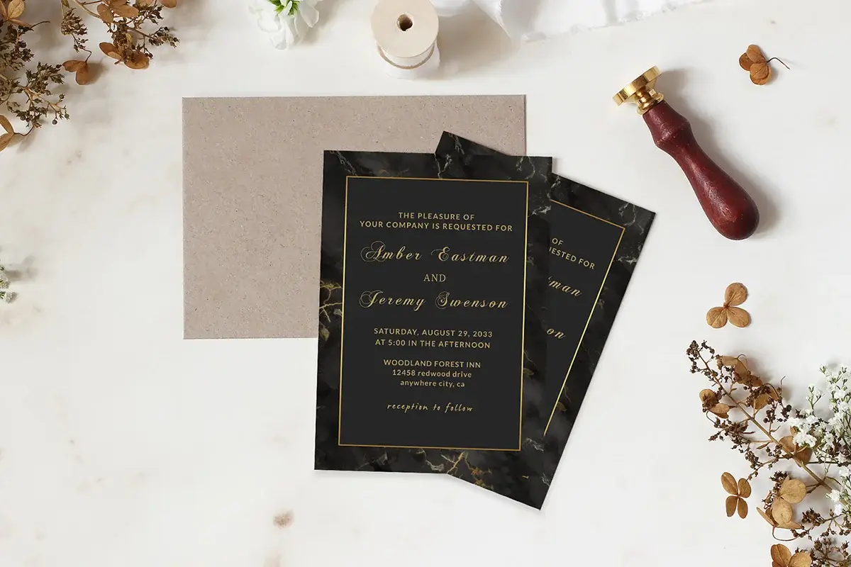 Black And Gold Wedding Invitation Template Preview 1